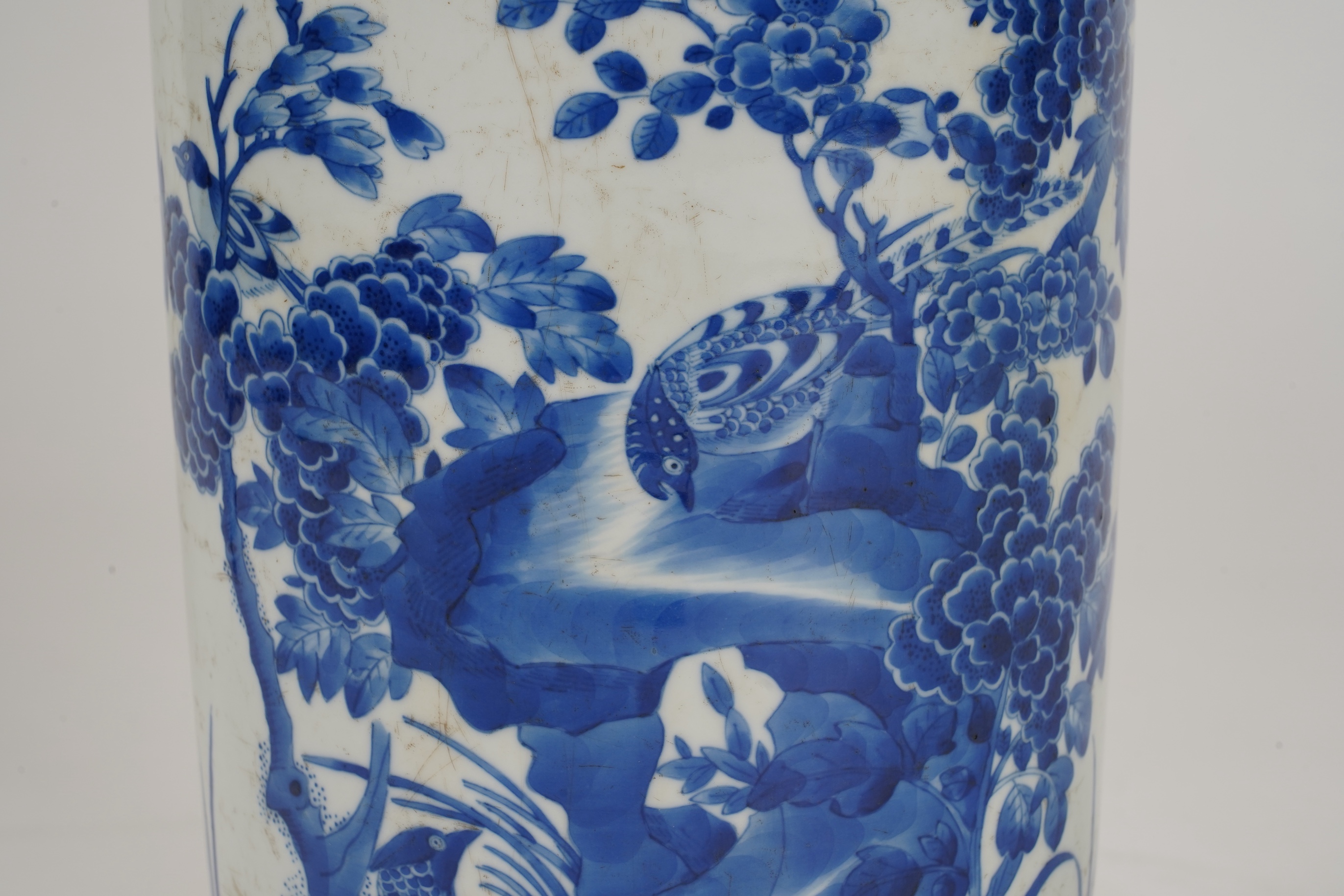 A Chinese blue and white rouleau vase, probably Kangxi (1662-1722)